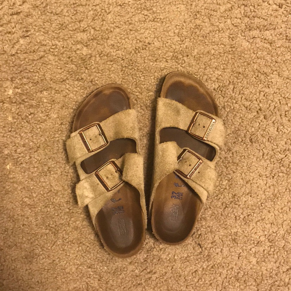 Taupe suede Birkenstocks size 37 Narrow